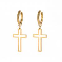 Stainless Steel Drop Earring, 304 Stainless Steel, Cross, Vacuum Ion Plating, fashion jewelry & for woman & hollow 