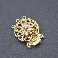 Brass Bayonet Clasp, Flower, gold color plated, DIY & micro pave cubic zirconia & hollow 