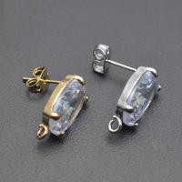 Brass Earring Stud Component, with Cubic Zirconia, Oval, plated, DIY & faceted [