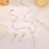 Fashion Zinc Alloy Jewelry Sets, earring & necklace, with Plastic Pearl, with 2.36inch extender chain, KC gold color plated, 2 pieces & fashion jewelry & for woman, golden, 55*8mm Approx 17.72 Inch 