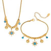 Titanium Steel Jewelry Set, with turquoise, with 1.97inch extender chain, Vacuum Ion Plating, fashion jewelry & for woman, golden Approx 6.69 Inch, Approx 15.75 Inch 