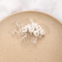 Bridal Decorative Hair Comb, Iron, with Porcelain & Crystal, handmade, fashion jewelry & for woman, silver color 