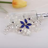 Bridal Decorative Hair Comb, Brass, with Plastic Pearl & Zinc Alloy, fashion jewelry & for woman & with rhinestone, silver color 