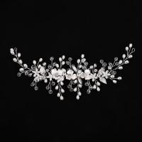 Headband, Zinc Alloy, with Crystal & Plastic Pearl, fashion jewelry & for woman & with rhinestone, silver color [