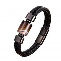 PU Leather Cord Bracelets, with Natural Stone & 304 Stainless Steel, Vacuum Ion Plating, fashion jewelry & for man cm 