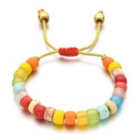Glass Jewelry Beads Bracelets, Glass Beads, with Polyester Cord & Gemstone, handmade, Bohemian style & adjustable & for woman Approx 16-26 cm 