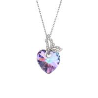Rhinestone Zinc Alloy Necklace, with Crystal, with 5cm extender chain, Heart, silver color plated, fashion jewelry & for woman & with rhinestone, purple Approx 45 cm 