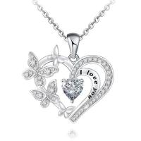 Rhinestone Zinc Alloy Necklace, 304 Stainless Steel Chain, with zinc alloy pendant, with 5cm extender chain, Heart, silver color plated, fashion jewelry & for woman & with rhinestone Approx 45 cm 