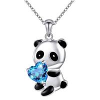 Enamel Zinc Alloy Necklace, with Crystal, with 5cm extender chain, Panda, silver color plated, fashion jewelry & for woman Approx 45 cm 
