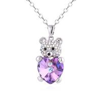 Rhinestone Zinc Alloy Necklace, 304 Stainless Steel Chain, with zinc alloy pendant & Crystal, with 5cm extender chain, Bear, silver color plated, fashion jewelry & for woman & with rhinestone Approx 45 cm 