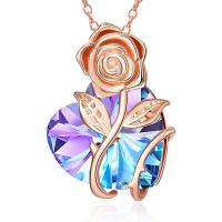 Zinc Alloy Necklace, with Crystal, with 5cm extender chain, Rose, rose gold color plated, fashion jewelry & for woman Approx 45 cm 