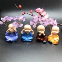 Rich Tree Decoration, Amethyst, with Clay, Buddhist Monk, 4 pieces & cute, mixed colors 