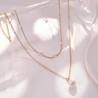 Zinc Alloy Necklace, with Plastic Pearl, with 7cm extender chain, Double Layer & fashion jewelry & for woman Approx 34 cm 