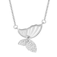 Cubic Zircon Micro Pave Sterling Silver Necklace, 925 Sterling Silver, with White Shell, with 5CM extender chain, Butterfly, plated, micro pave cubic zirconia & for woman Approx 40 cm 