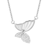 Zircon cubique Micro Pave collier en argent sterling, argent sterling 925, avec coquille blanche, avec 5CM chaînes de rallonge, papillon, Placage, pavé de micro zircon & pour femme, plus de couleurs à choisir Environ 40 cm, Vendu par PC