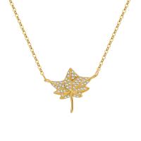Cubic Zircon Micro Pave Sterling Silver Necklace, 925 Sterling Silver, Maple Leaf, plated, micro pave cubic zirconia & for woman 40-45CM 