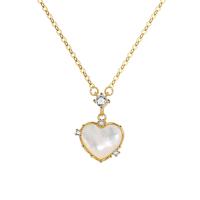 Cubic Zircon Micro Pave Sterling Silver Necklace, 925 Sterling Silver, with White Shell, Heart, plated, micro pave cubic zirconia & for woman 40-45CM 