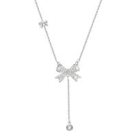 Cubic Zircon Micro Pave Sterling Silver Necklace, 925 Sterling Silver, with 5CM extender chain, Bowknot, plated, micro pave cubic zirconia & for woman, platinum color Approx 40 cm 