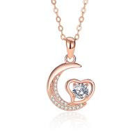 Cubic Zircon Micro Pave Sterling Silver Necklace, 925 Sterling Silver, with 5CM extender chain, Moon, plated, micro pave cubic zirconia & for woman Approx 40 cm 