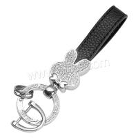 Leather Key Chains, Cowhide, with Zinc Alloy, Rabbit, Unisex & with rhinestone 