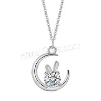 Cubic Zirconia Micro Pave Sterling Silver Necklace, 925 Sterling Silver, with 5CM extender chain, Moon, plated, micro pave cubic zirconia & for woman Approx 40 cm 