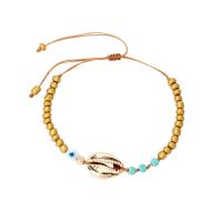 Dyed Shell Bracelet, with Parachute Cord & Zinc Alloy, gold color plated, folk style & for woman Inner Approx 45mm 