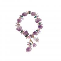 Quartz Bracelets, Amethyst, with Crystal & Brass, handmade, fashion jewelry & elastic & for woman Approx 6.7 Inch [