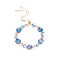 Bracelets Murano, chalumeau, avec cristal & laiton, Plaqué d'or 14K, bijoux de mode & réglable & pour femme, bleu acide Environ 6.7 pouce, Vendu par PC