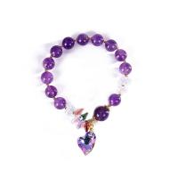 Quartz Bracelets, Amethyst, with Crystal & Brass, Heart, 14K gold plated, fashion jewelry & for woman Approx 6.7 Inch [