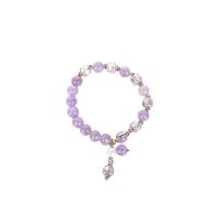 Quartz Bracelets, Amethyst, with Crystal & Plastic Pearl & Zinc Alloy, gold color plated, Korean style & for woman Approx 6.7 Inch 