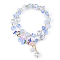 Crystal Bracelets, with Aquamarine & Resin & Brass, Flower, 14K gold plated, Korean style & for woman Approx 14.2 Inch 