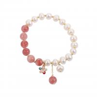 Bracelets quartz, Strawberry Quartz, avec perle de plastique & alliage de zinc, Style coréen & pavé de micro zircon & pour femme Environ 6.7 pouce, Vendu par PC