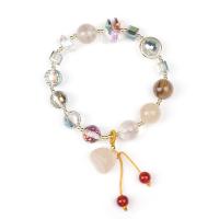 Quartz Bracelets, Rutilated Quartz, with Crystal & Brass, 14K gold plated, Korean style & for woman Approx 6.7 Inch [