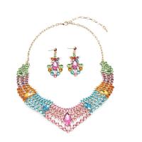 Rhinestone Zinc Alloy Jewelry Set, earring & necklace, with Zinc Alloy, with 7cm extender chain, gold color plated, 2 pieces & fashion jewelry & for woman 58mm Approx 43 cm 