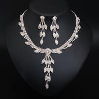 Brass Jewelry Set, Rhinestone, earring & necklace, with brass claw chain, with 13.5cm extender chain, silver color plated, 2 pieces & fashion jewelry & for woman, 60mm,80mm Approx 40 cm [