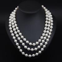 Glass Pearl Necklace, with 7cm extender chain, Round, three layers & fashion jewelry & for woman, white, 10mm Approx 43 cm 