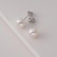 Freshwater Pearl Stud Earring, Round, silver color plated, fashion jewelry & for woman 