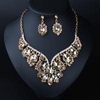 Crystal Jewelry Sets, earring & necklace, with Zinc Alloy, with 7cm extender chain, gold color plated, 2 pieces & fashion jewelry & for woman Approx 43 cm 