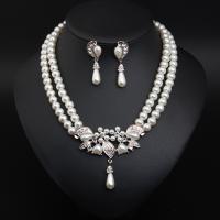 Rhinestone Zinc Alloy Jewelry Set, Plastic Pearl, earring & necklace, with Rhinestone & Zinc Alloy, with 7cm extender chain, silver color plated, 2 pieces & fashion jewelry & for woman, white, 30-35mm Approx 43 cm 