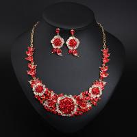 Rhinestone Zinc Alloy Jewelry Set, earring & necklace, with Zinc Alloy, with 7cm extender chain, Flower, plated, 2 pieces & fashion jewelry & for woman 43mm Approx 43 cm 