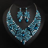 Rhinestone Zinc Alloy Jewelry Set, earring & necklace, with Zinc Alloy, with 7cm extender chain, plated, 2 pieces & fashion jewelry & for woman 65mm Approx 45 cm 