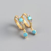 925 Sterling Silver Lever Back Earring, with turquoise, plated, fashion jewelry & for woman & with rhinestone 
