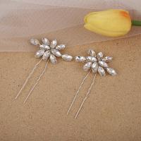 Hair Stick, Brass, fashion jewelry & for woman & with rhinestone, silver color 