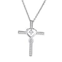 Rhinestone Zinc Alloy Necklace, with 5cm extender chain, Cross, silver color plated, fashion jewelry & for woman & with rhinestone Approx 45 cm 