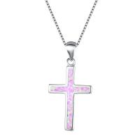 Zinc Alloy Necklace, with Opal, with 5cm extender chain, Cross, silver color plated, fashion jewelry & for woman Approx 45 cm 