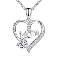 Stainless Steel Jewelry Necklace, 304 Stainless Steel Chain, with zinc alloy pendant, with 5cm extender chain, Heart, silver color plated, fashion jewelry & for woman & with rhinestone Approx 45 cm 
