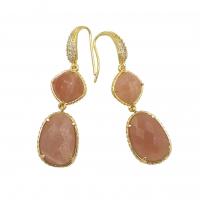Brass Drop Earring, with Natural Stone, gold color plated, fashion jewelry & for woman 