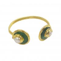 Ouverture Bracelets en cuivre, laiton, avec perle & Oeil de chat, Placage de couleur d'or, bijoux de mode & pour femme  Diamètre inté Environ 65mm, Vendu par PC