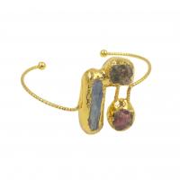 Ouverture Bracelets en cuivre, laiton, avec pierre gemme, Placage de couleur d'or, bijoux de mode & pour femme  Diamètre inté Environ 66mm, Vendu par PC