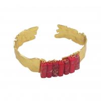 Ouverture Bracelets en cuivre, laiton, avec Pierre naturelle, Placage de couleur d'or, bijoux de mode & unisexe, plus de couleurs à choisir Diamètre inté Environ 58mm, Vendu par PC